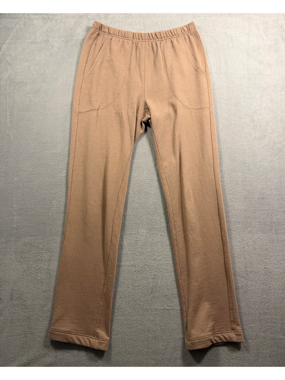 Wild Palms Pants Small Tan Taupe Brown Elastic Waist Straight Leg Lounge Pockets